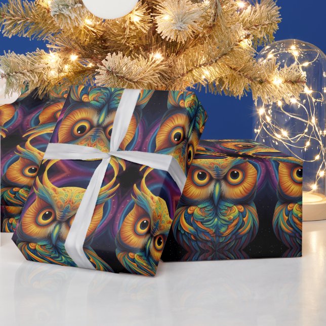 Cosmic Owl of Wisdom Wrapping Paper (Holidays)