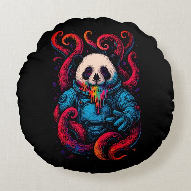Cosmic Panda Kraken Round Cushion (Front)