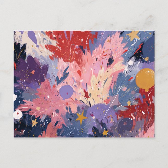 Cosmic Party Abstract Explosion Postcard (Front)