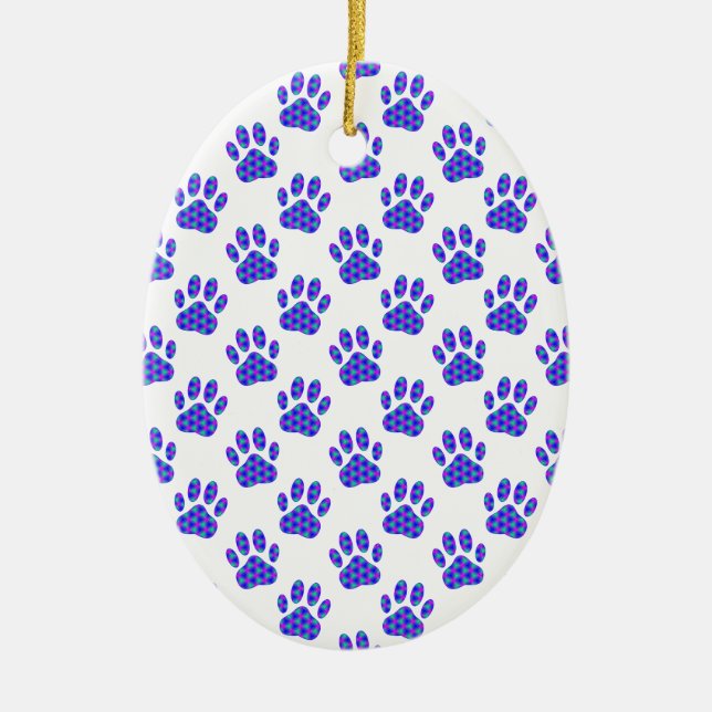 Cosmic Paw Print Pattern Ceramic Ornament (Front)
