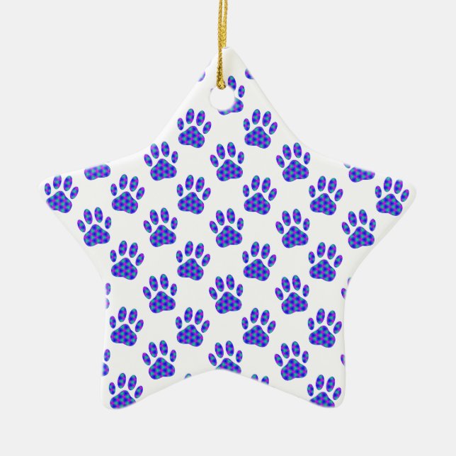 Cosmic Paw Print Pattern Ceramic Ornament (Front)