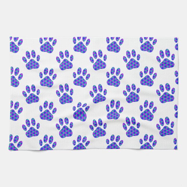 Cosmic Paw Print Pattern Tea Towel (Horizontal)