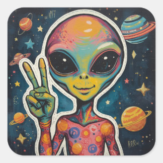 Cosmic Peace Vibes: Funky Alien Sticker Art