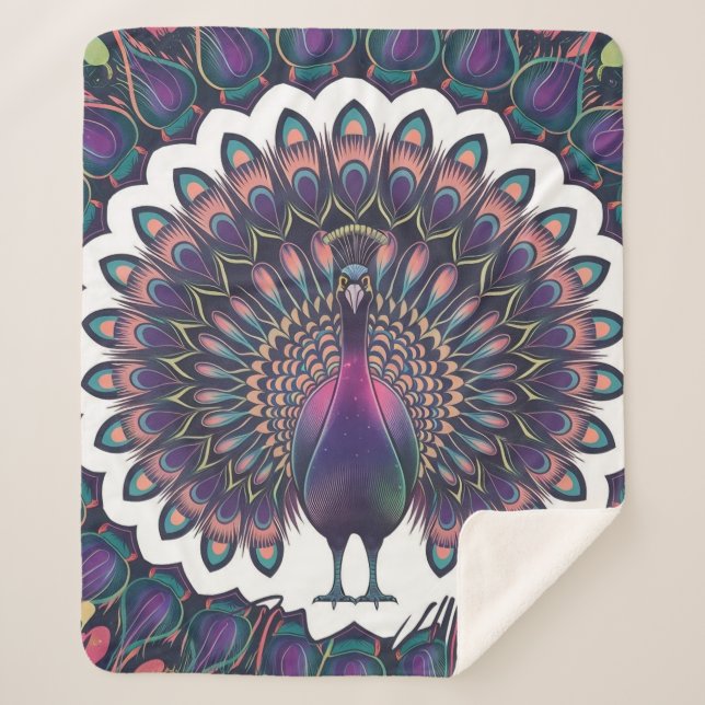 Cosmic Peacock Mandala Fleece Blanket (Front)