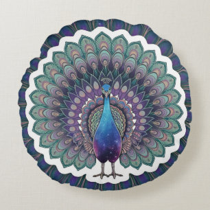 Cosmic Peacock Mandala Throw Pillow
