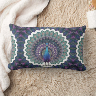 Cosmic Peacock Mandala Throw Pillow
