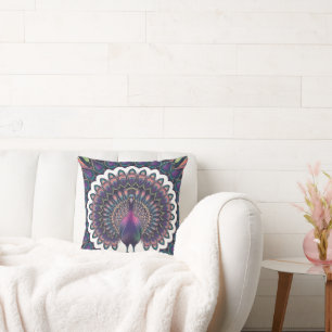 Cosmic Peacock Mandala Throw Pillow