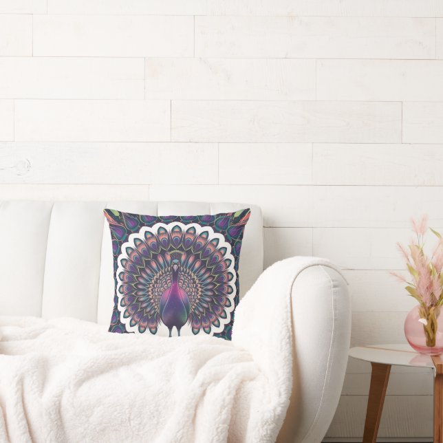 Cosmic Peacock Mandala Throw Pillow (Couch)