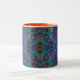 Cosmic peacock paisley pattern Two-Tone coffee mug