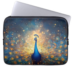 Cosmic Peacock with Starry Feathers Laptop Sleeve