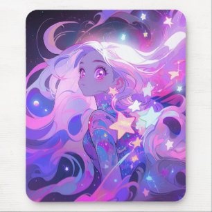 Cosmic Pink and Purple Anime Girl Mouse Pad