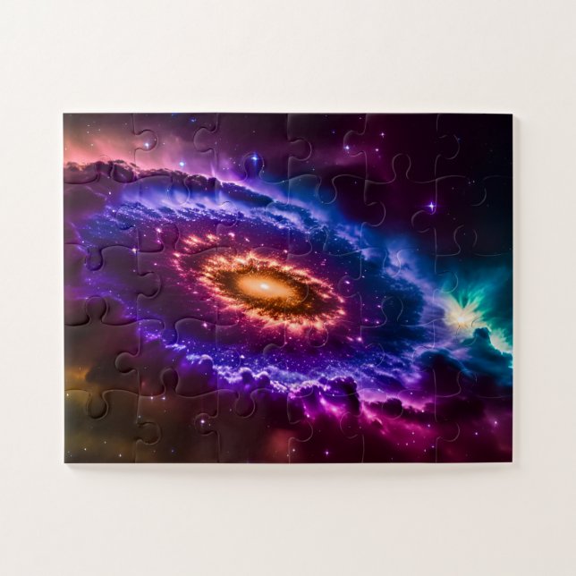 Cosmic Pink and Purple Fun Galaxy in Outer Space Jigsaw Puzzle (Horizontal)