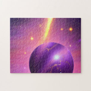 Cosmic Pink and Purple Galactic Planet in Universe Jigsaw Puzzle
