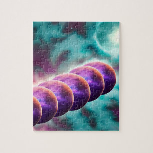 Cosmic Pink and Purple Perfect Rare Aligned Moons Jigsaw Puzzle