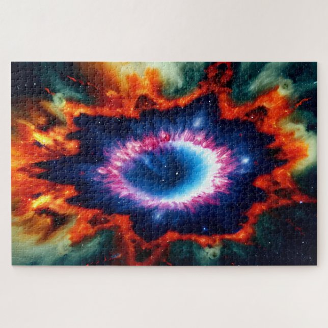 Cosmic pink blue yellow orange blackhole explosion jigsaw puzzle (Horizontal)