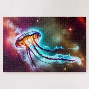 Cosmic pink electric jelly fish ocean landscape jigsaw puzzle