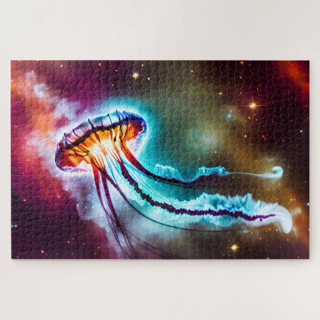 Cosmic pink electric jelly fish ocean landscape jigsaw puzzle (Horizontal)