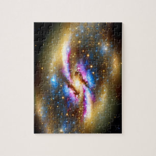 Cosmic pink gold and blue sparkles universe galaxy jigsaw puzzle