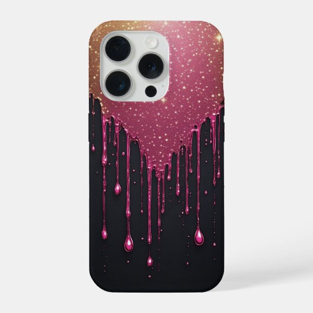 Cosmic Pink Stardust Drip ✨ Black Galaxy Glitter iPhone Case (Back)