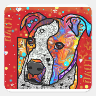 Cosmic Pit Bull - Bright Colourful - Gift Idea Square Sticker