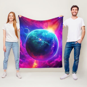 Cosmic Planet Glow Design Fleece Blanket