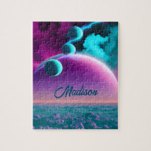 Cosmic Planets in Purple Magical Fun Cool Universe Jigsaw Puzzle