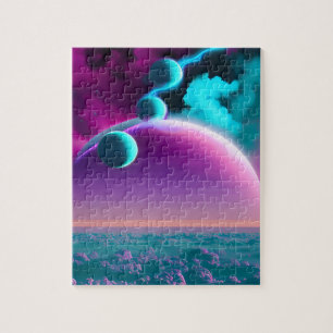 Cosmic Planets in Purple Magical Fun Neat Universe Jigsaw Puzzle