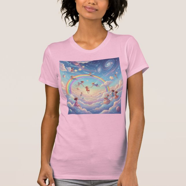 Cosmic Playground Inner Child in Heaven’s Rainbow T-Shirt (Front)