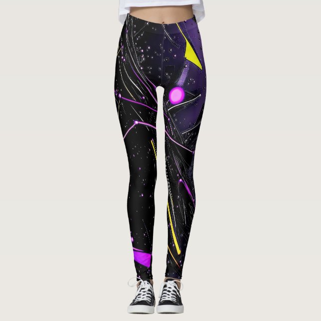 Cosmic Pulse Neon Futuristic Galaxy Leggings (Front)