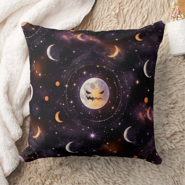 Cosmic Pumpkin Moon Bokeh - Spooky Celestial Cushion (Blanket)