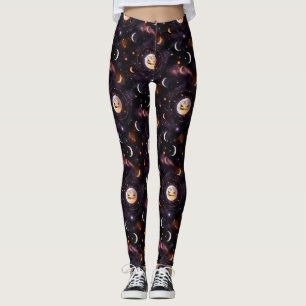 Cosmic Pumpkin Moon Bokeh - Spooky Celestial Leggings