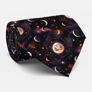 Cosmic Pumpkin Moon Bokeh - Spooky Celestial Tie