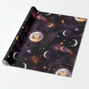 Cosmic Pumpkin Moon Bokeh - Spooky Celestial Wrapping Paper