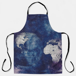 Cosmic Purple Antique Celestial World Map Apron