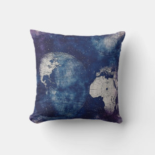 Cosmic Purple Antique Celestial World Map Cushion