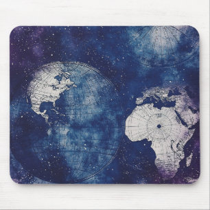 Cosmic Purple Antique Celestial World Map Mouse Pad