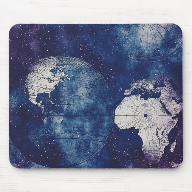 Cosmic Purple Antique Celestial World Map Mouse Pad (Front)