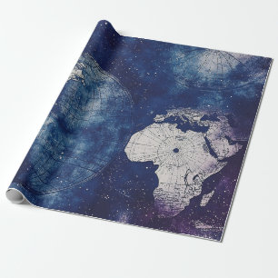 Cosmic Purple Antique Celestial World Map Wrapping Paper