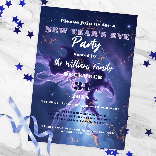 Cosmic Purple Blue Nebulae New Year's Eve Party  Invitation (Creator Uploaded)