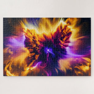 Cosmic Purple Blue Red Nebula Explosion in Space Jigsaw Puzzle
