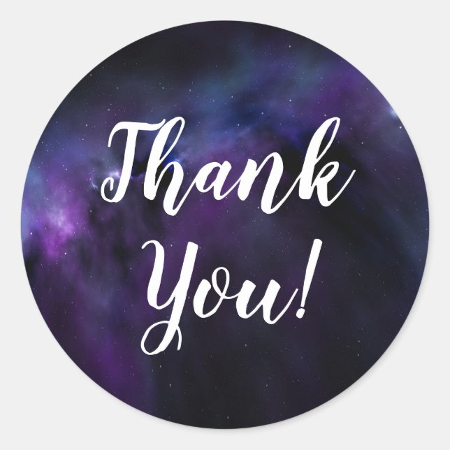 Cosmic Purple Galaxy Thank You Classic Round Sticker (Front)