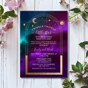 Cosmic Purple Teal Gold Celestial Baby Shower Invitation