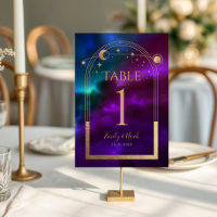 Cosmic Purple Teal Gold Sun Moon Astronomy Wedding