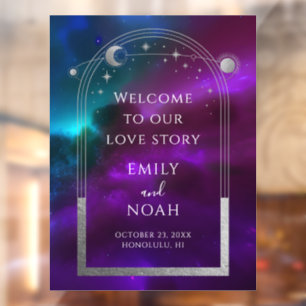 Cosmic Purple Teal Sun Moon Stars Welcome Sign