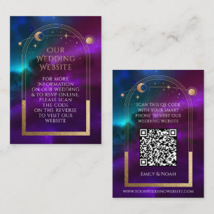 Cosmic Purple Teal Wedding Website RSVP QR Code  Enclosure Card