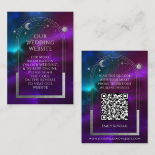 Cosmic Purple Teal Wedding Website RSVP QR Code  Enclosure Card