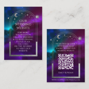 Cosmic Purple Teal Wedding Website RSVP QR Code Enclosure Card