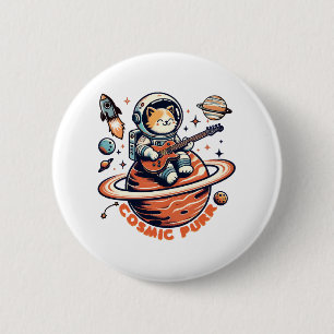 Cosmic Purr - Astro Guitarist Cat 6 Cm Round Badge