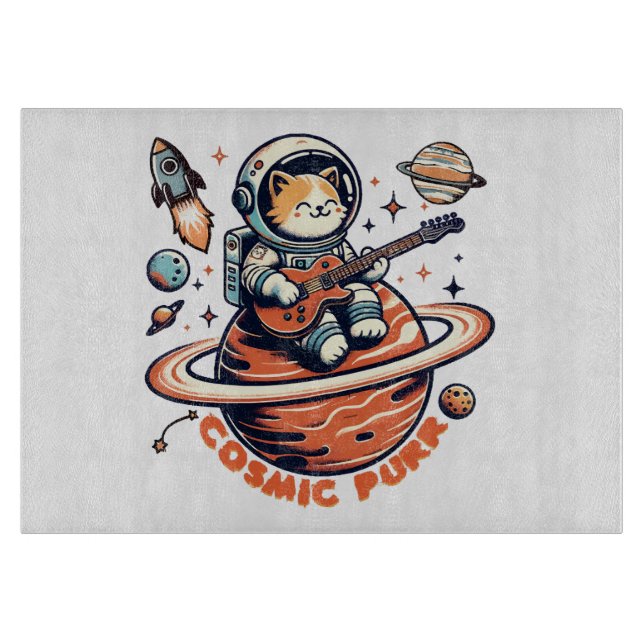 Cosmic Purr - Astro Guitarist Cat Cutting Board (Front)
