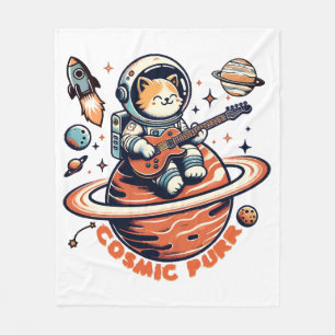 Cosmic Purr - Astro Guitarist Cat Fleece Blanket